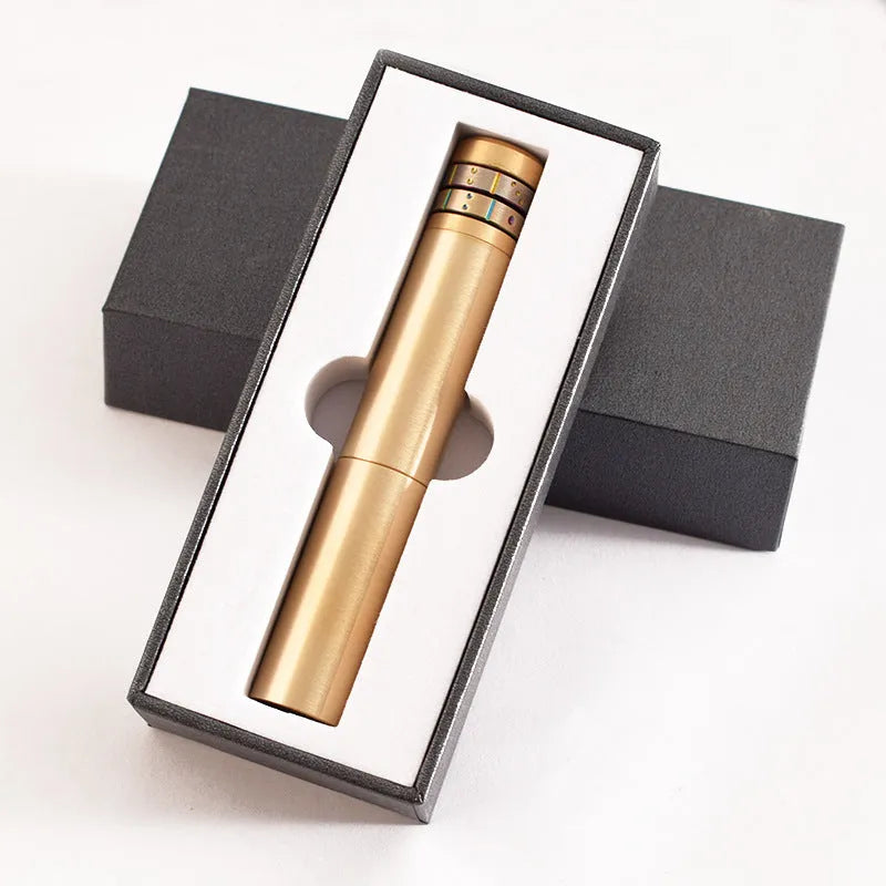 Nunchaku brass kerosene lighter with metal body, YG brushed finish, 9.9cm closed and 12.7cm telescopic length