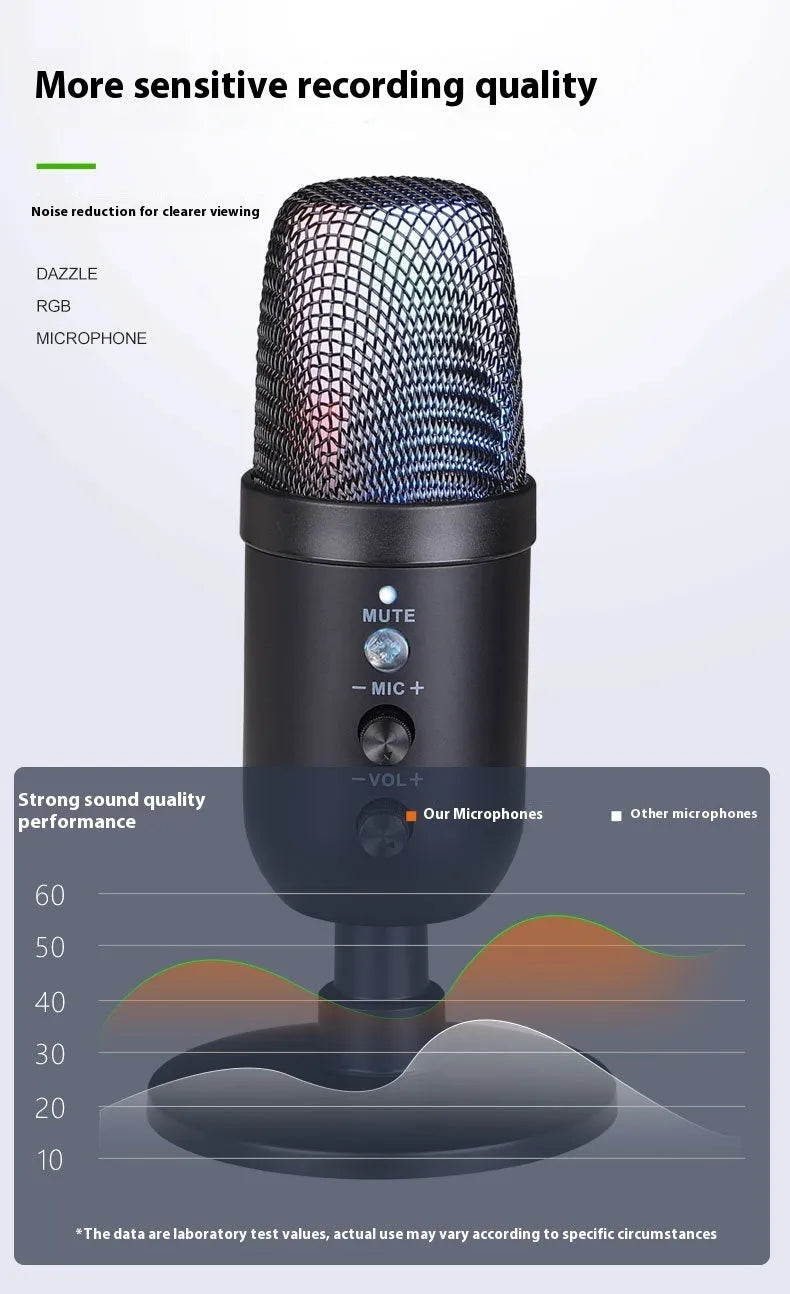 Black USB microphone with RGB lighting ring for computer and mobile streaming