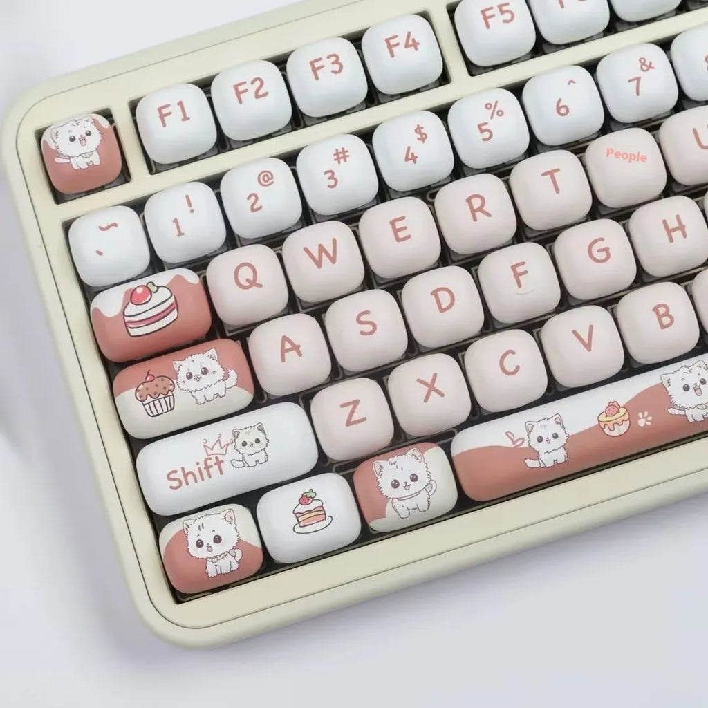 Dessert cat themed mechanical keyboard key caps with colourful sublimation printing in MOG round design