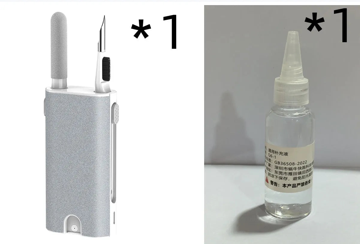 5-in-1 digital device cleaning kit with brush, metal tip, and black flocking sponge head