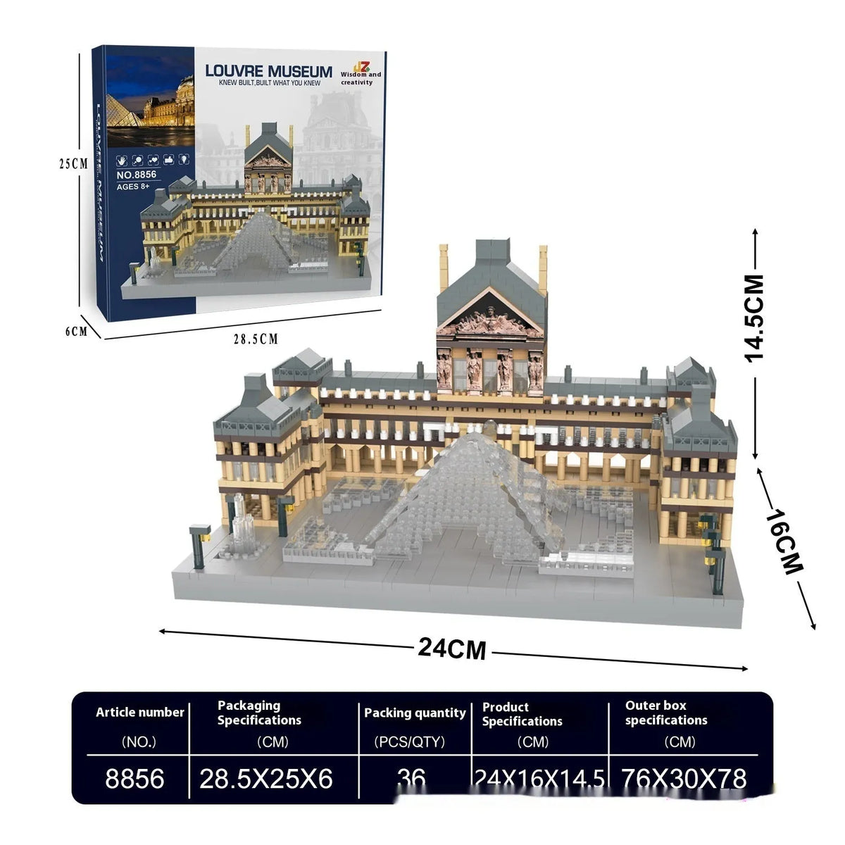 Micro particle plastic building block set to construct a landmark model such as the White House or Eiffel Tower