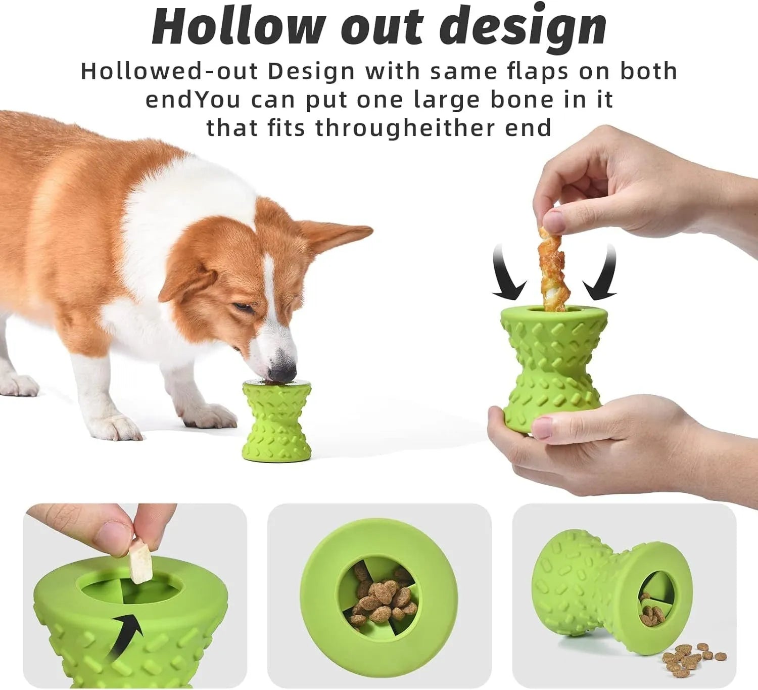 Blue durable natural rubber interactive treat dispensing dog toy for aggressive chewers.