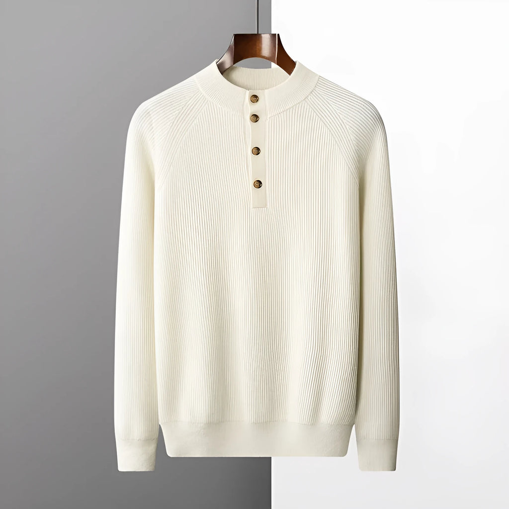Half-height cardigan collar knitted loose oversized wool sweater pullover in dark blue front view