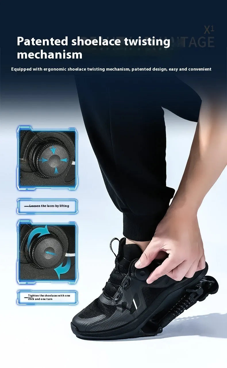 Black Power Mechanical running shoes with mesh upper and lace-up closure on a rubber EVA sole.