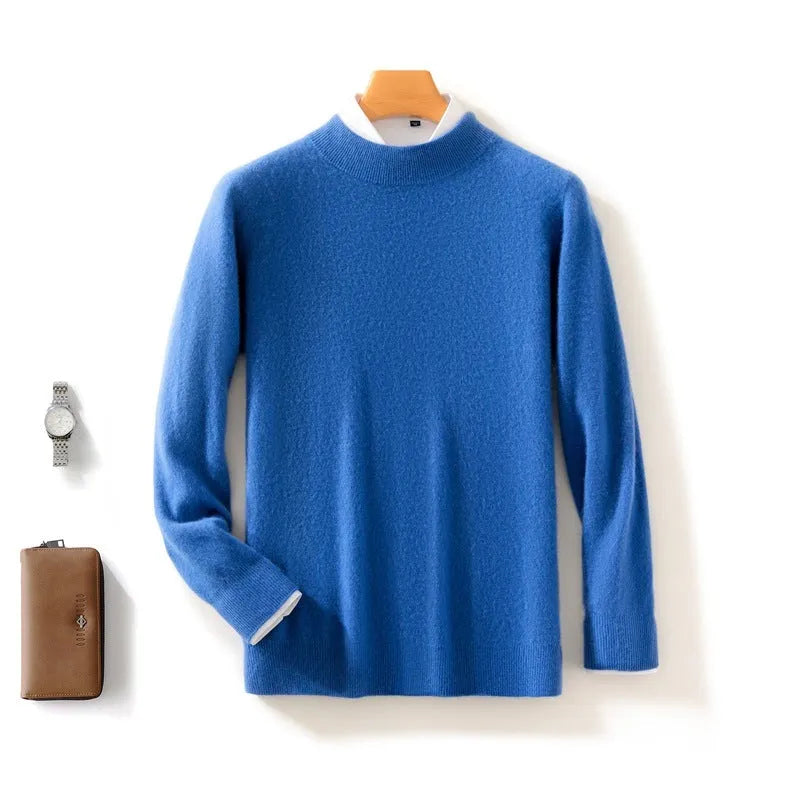 Men's thickened half-height knitted base cardigan pullover in solid colour, loose fit, long sleeves, autumn top
