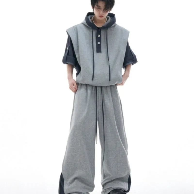 Men's hooded sports leisure suit with three-dimensional stitching on polyester jacket and trousers