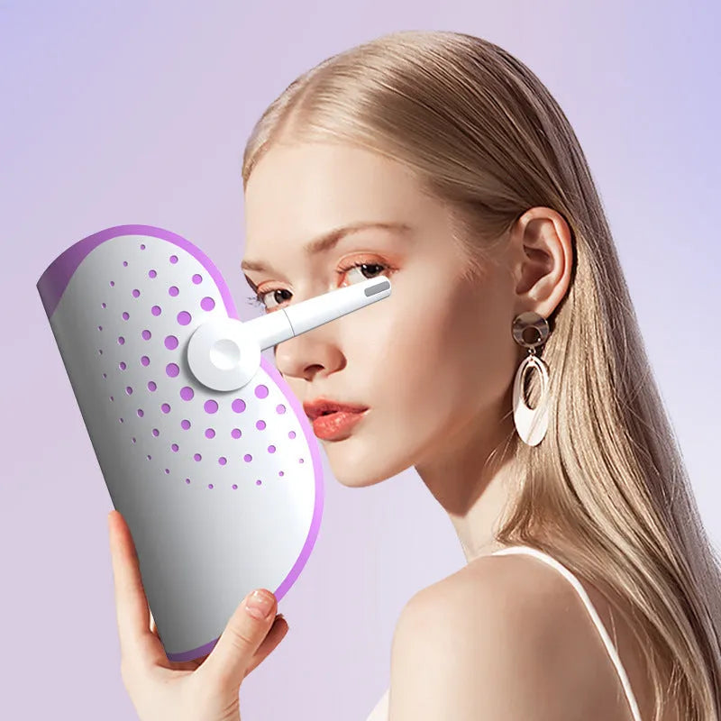 White and purple IPL photon beauty mask device with spectrometer display for home skin treatment.