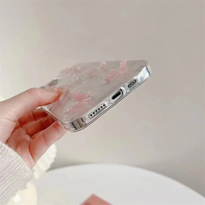Butterfly pink ins style phone case with transparent TPU soft shell and 3D butterfly design for iPhone.