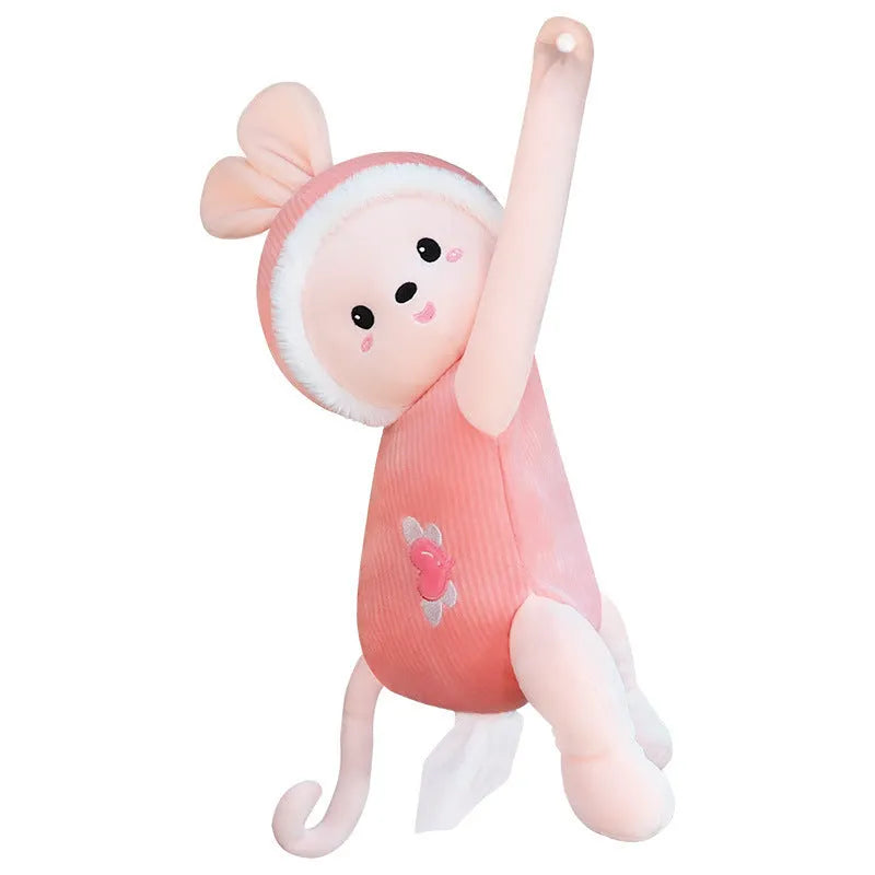 Soft plush car seat back tissue box holder in animal design, showing dimensions 34cm by 15cm.