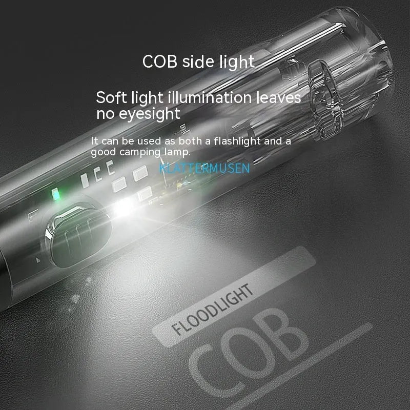 Black plastic USB rechargeable outdoor flashlight with charging cable