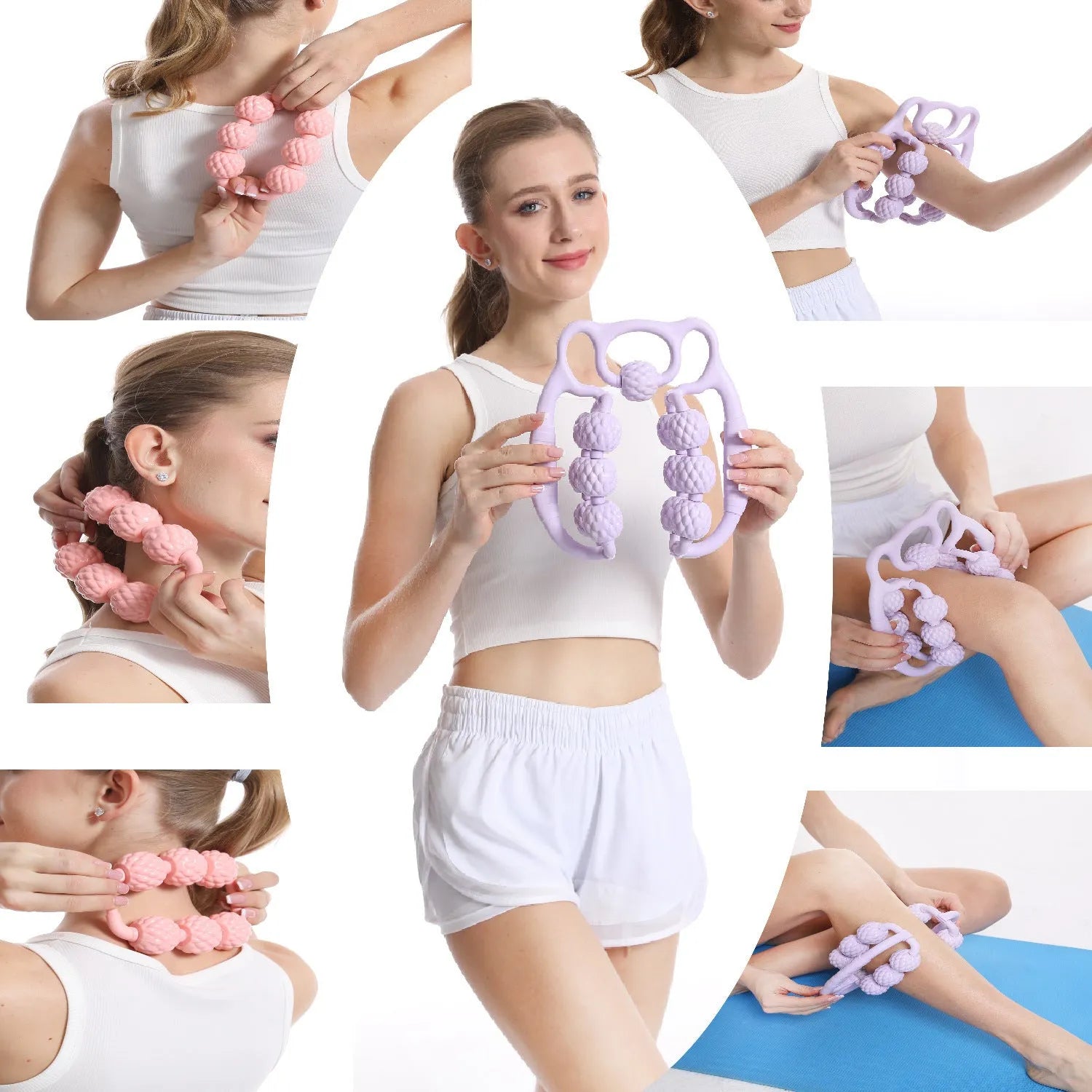 Bear Double Row Ring Clip manual leg massager in pink, green, or purple.