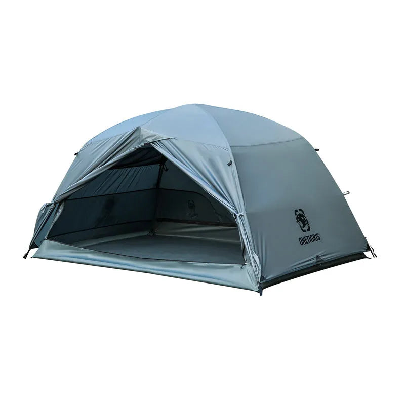 Leisure portable stand camp tent in dark green, unfolded size 220x132x110cm, 2 person, double layer 40D nylon gauze