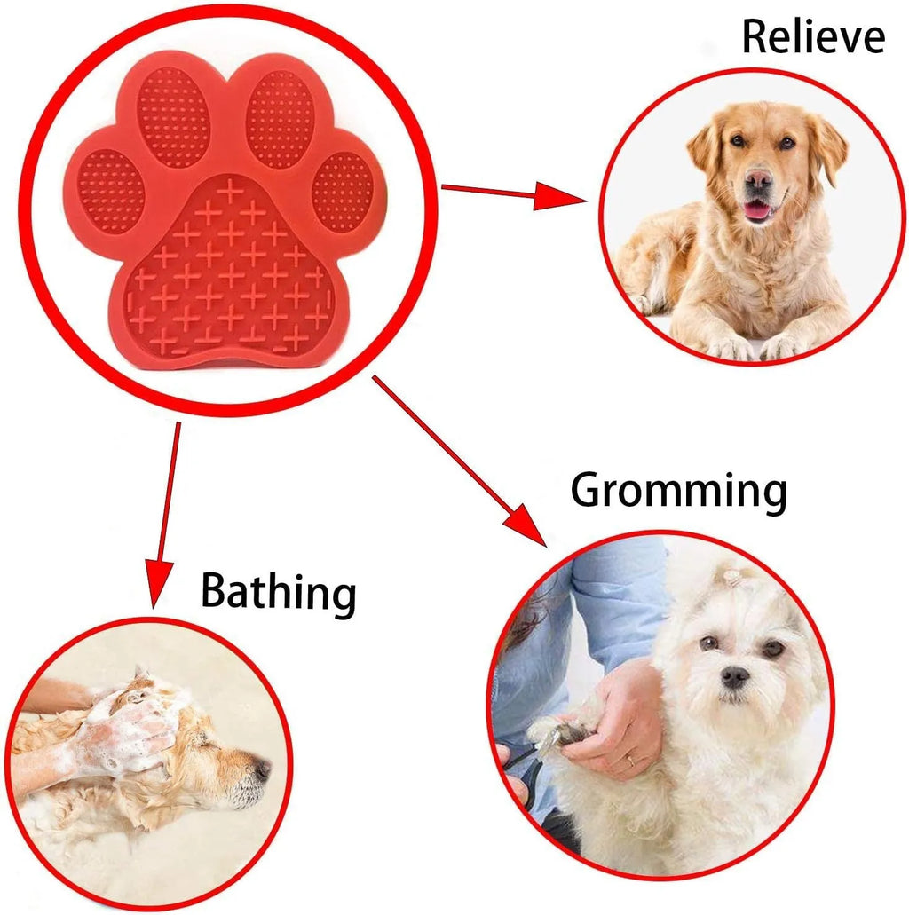 Blue bone-textured silicone dog licking mat with suction cups on back for bath time.