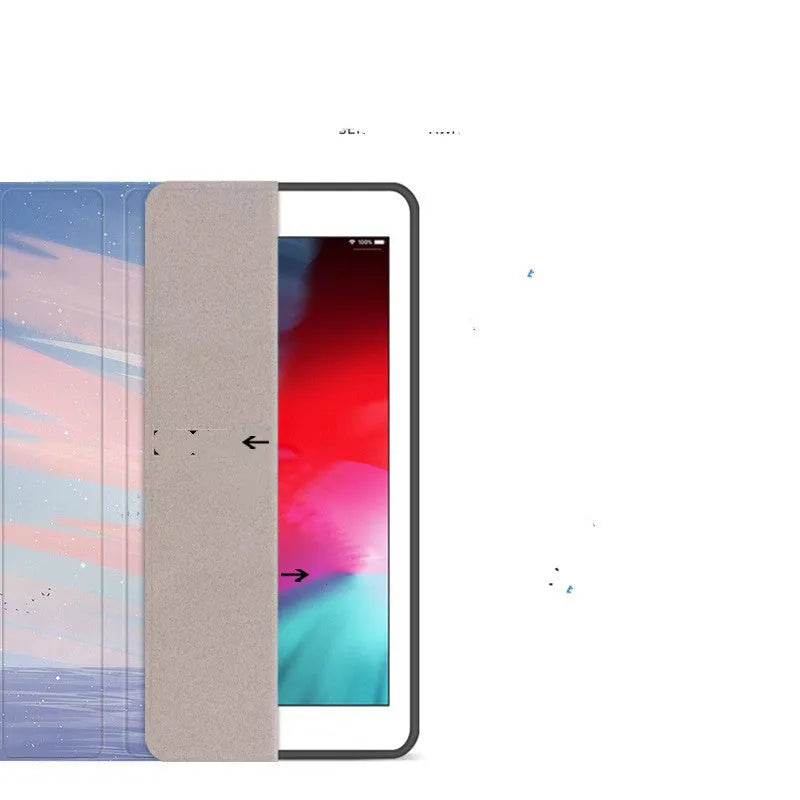 Silicone dreamy painting style sailing cover for iPad with sailboat design, book style case
