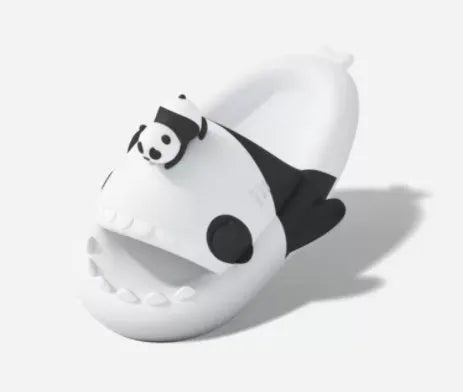 Thick soled non-slip EVA home slippers with cat and shark design, two colour options available