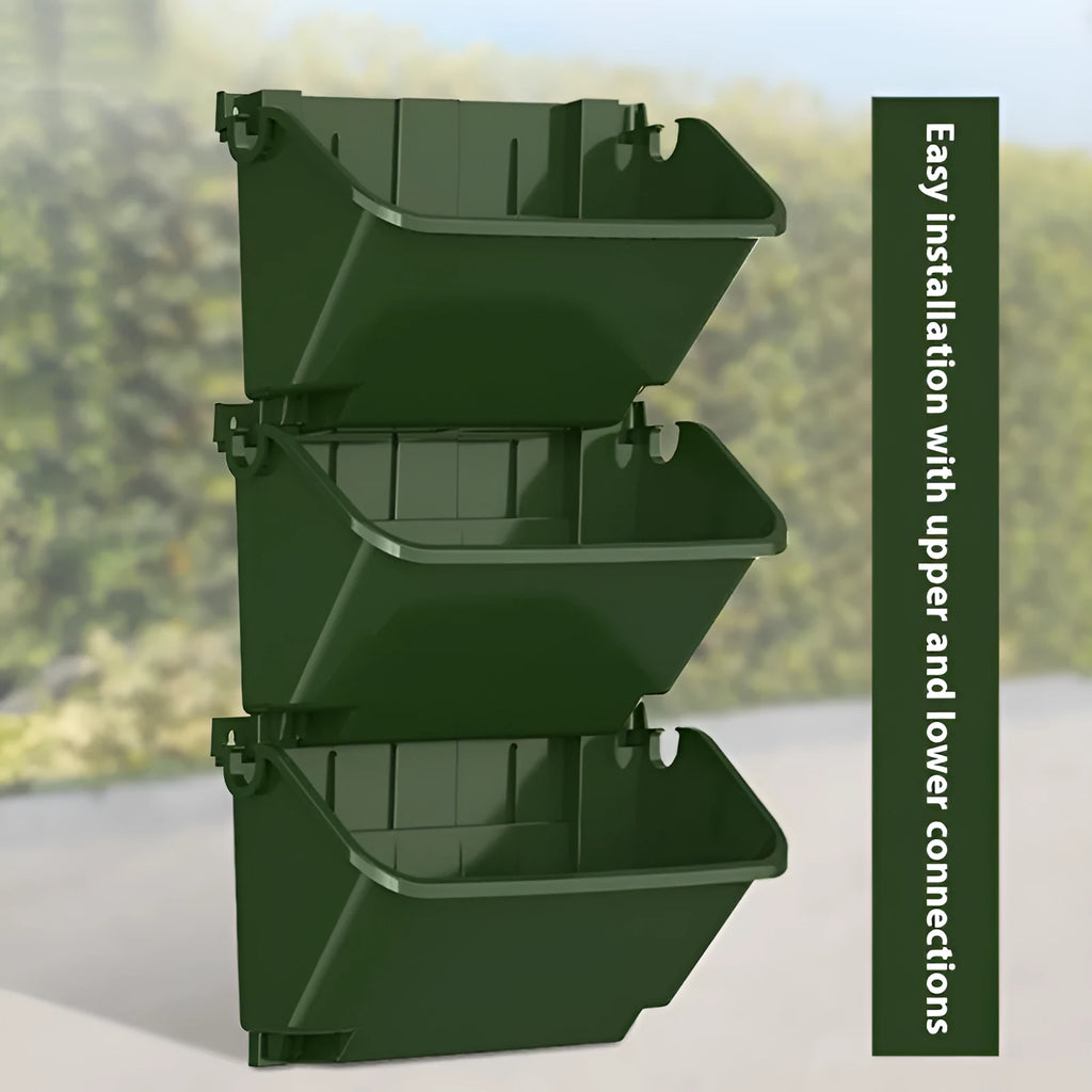 V18 Army Green resin stereo wall-mounted planting box with hanging pot design