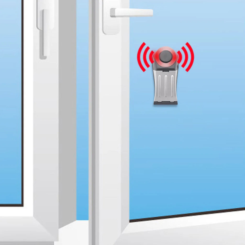 Hotel door stopper with flashing burglar alarm grey white wedge under door