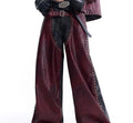 Red special-interest heavy industry rivets leather vest coat set with lapel collar and matching pants