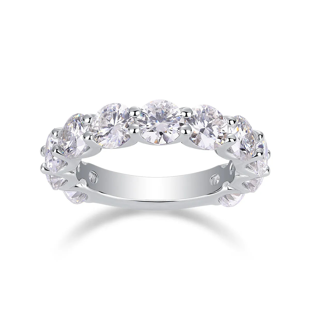 Dazzling Moment round 5.0mm moissanite wedding ring set in platinum-plated S925 silver on gift box with GRA certificate