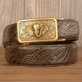 Men's automatic buckle belt, cowhide leather, black alligator pattern, gold alloy buckle, 110-125cm length