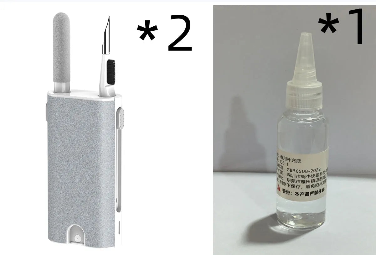 5-in-1 digital device cleaning kit with brush, metal tip, and black flocking sponge head