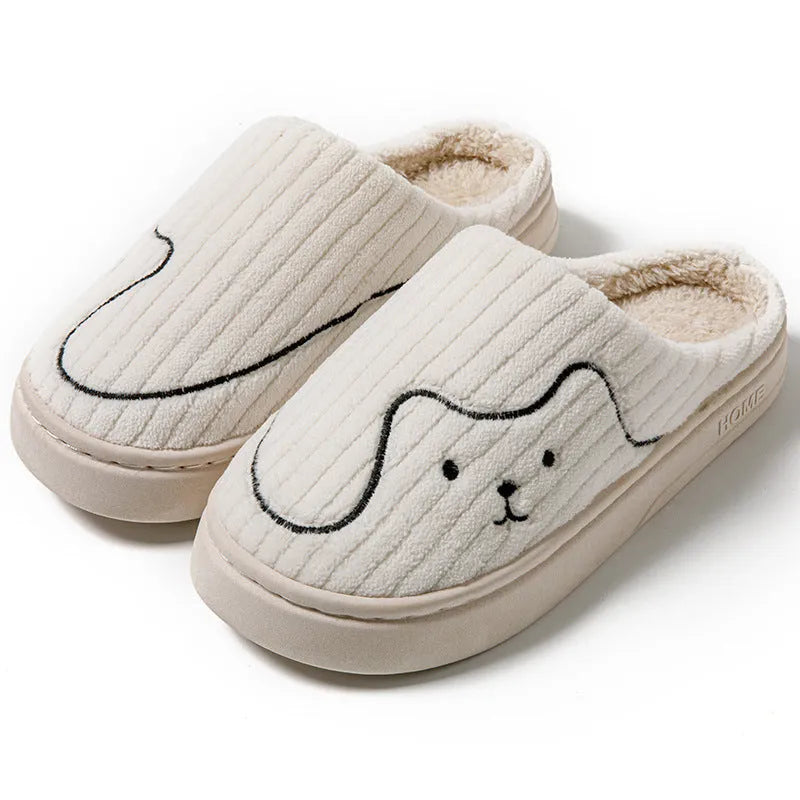Striped cat slippers plush upper rubber sole non-slip indoor house shoes