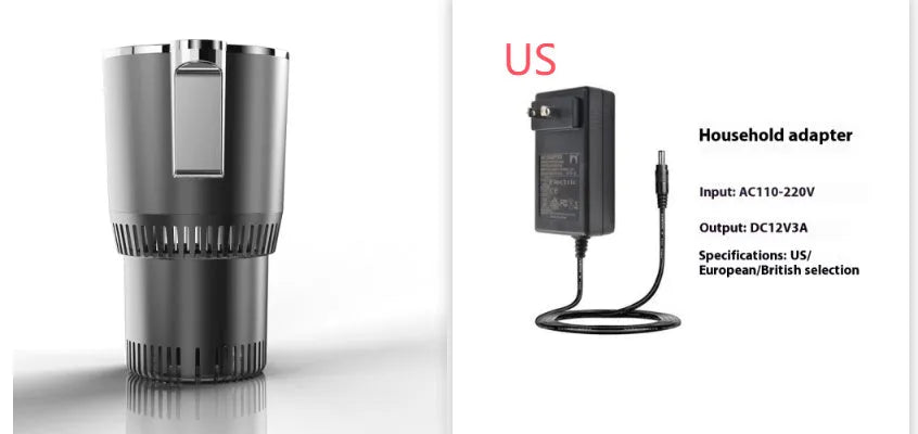 Black 12V car cup holder with digital display for heating and cooling drinks