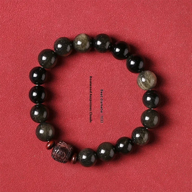 Hand-woven vintage bracelet with 10mm Golden Obsidian beads in retro style