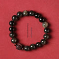 Hand-woven vintage bracelet with 10mm Golden Obsidian beads in retro style