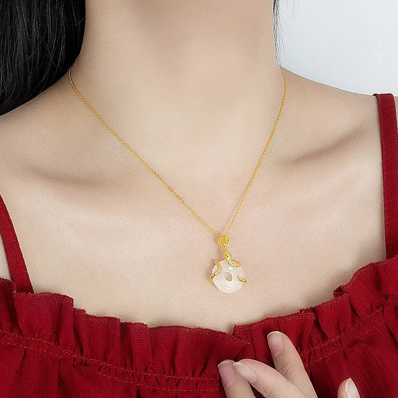 925 silver winding snake blessing necklace with adjustable O-ring chain in white gold finish, female clavicle length