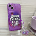 Purple graffiti English love design mobile phone case with integrated chain bracelet for iPhone