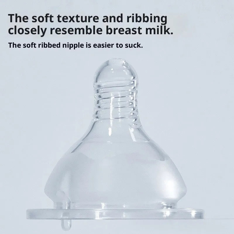 Newborn baby wide mouth feeding bottle liquid silicone nipple cross hole transparent edible silicone