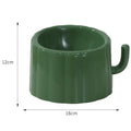 Green high-stand cat bowl with cactus design and a large opening.