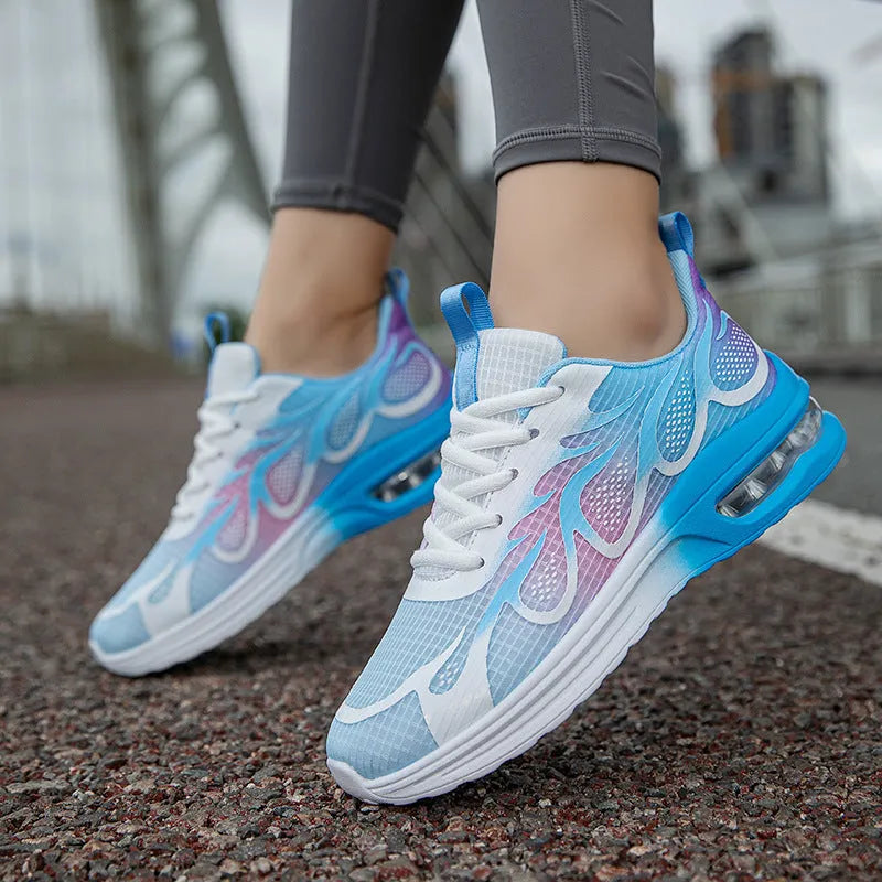 Women's casual sneaker in mesh fabric with PU sole, shown in Pink, Plum Red, and Moonlight colour options.
