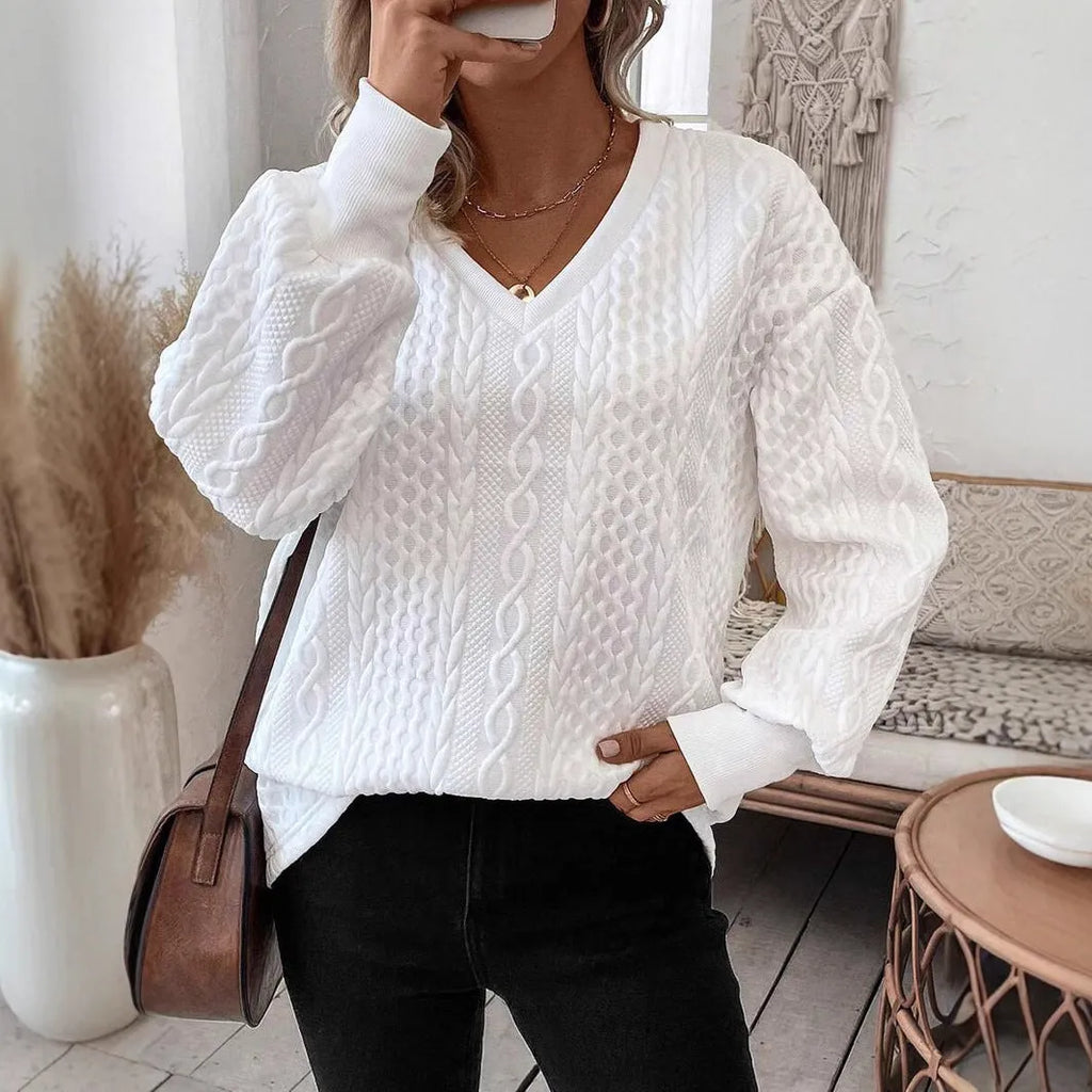 Milky white loose fit long sleeve T-shirt with 3D pattern in Japanese Korean style