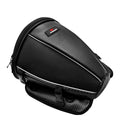 Black waterproof motorcycle crossbody bag with reflective strips and multiple pockets