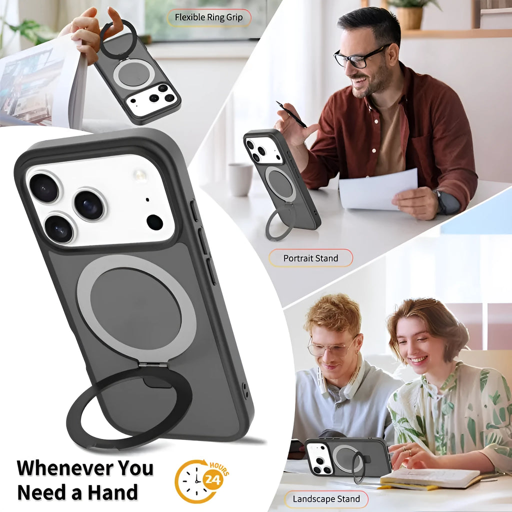 Drop-resistant magnetic phone case with invisible bracket for Apple iPhone 17 series, in sapphire blue colour