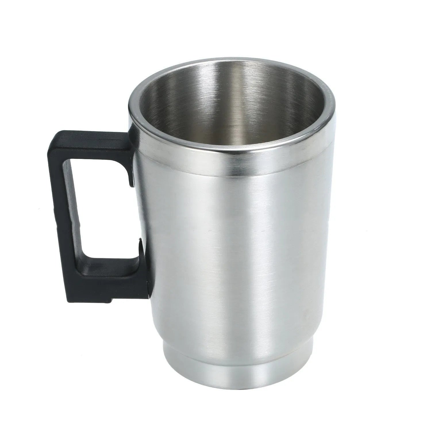 Stainless steel headlamp repair cups with elbow and funnel covers next to GB/US and European power adapters