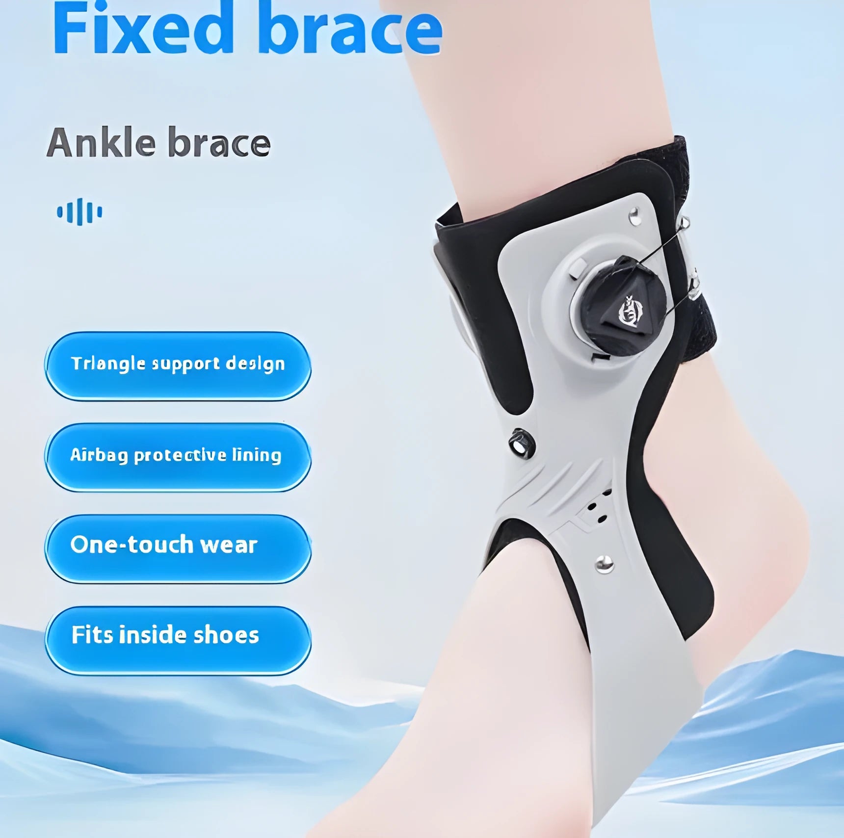 Grey ankle support brace with button fastening and airbag design for training and rehabilitation