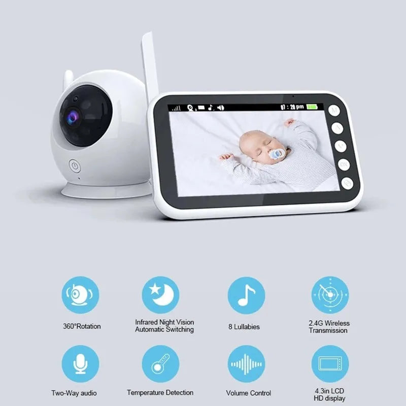 43 inch baby monitor with remote display control showing night vision image on 4.3 inch LCD screen