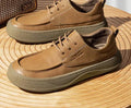 Men's brown retro-style leather casual shoes with a big toe design and visible stitching.