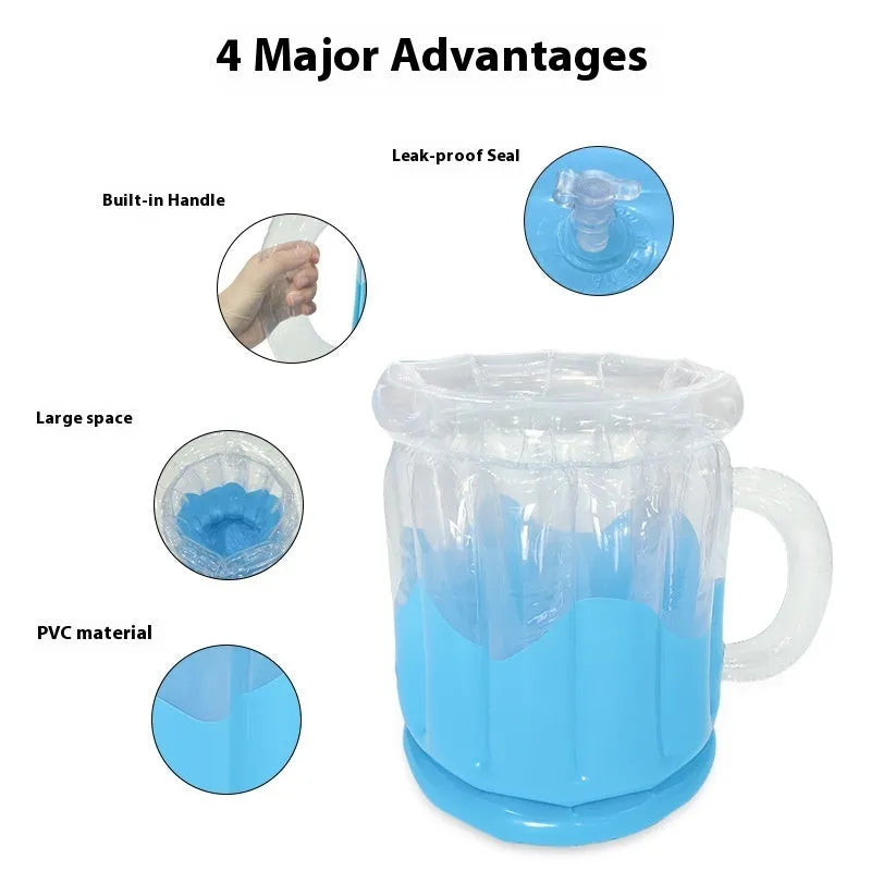 Yellow PVC inflatable ice bucket for cooling beer steins at outdoor events