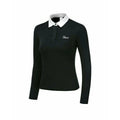 Women's white long sleeve polyester golf top with slim-fit sports style for outdoor sun protection
