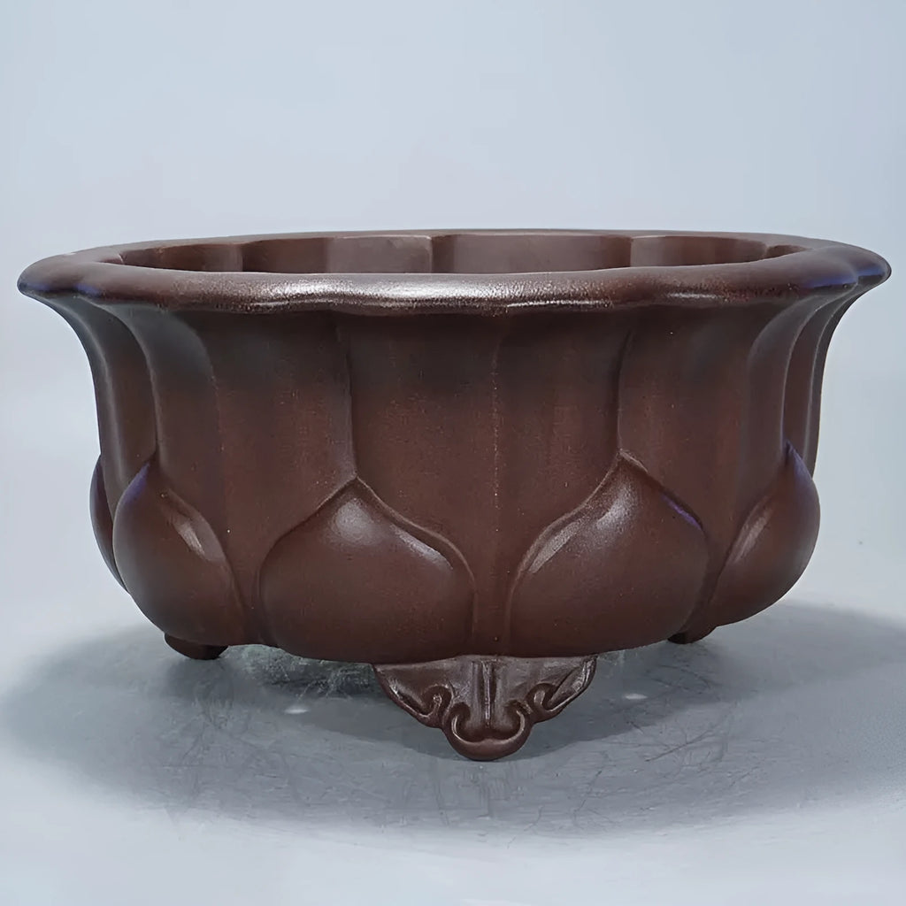 Purple red mud antique succulent flowerpot with petal basin design, measuring 37cm wide.