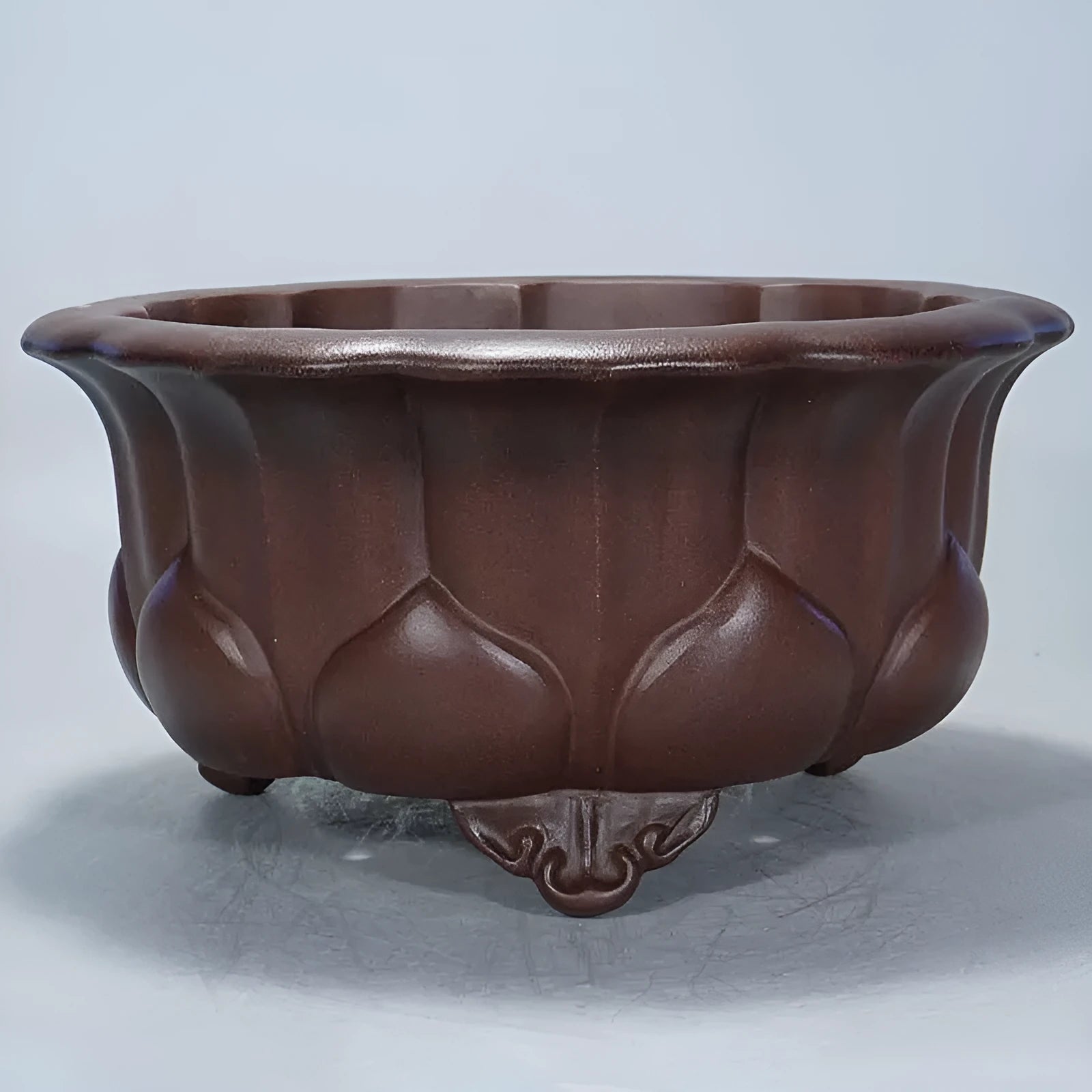 Purple red mud antique succulent flowerpot with petal basin design, measuring 37cm wide.