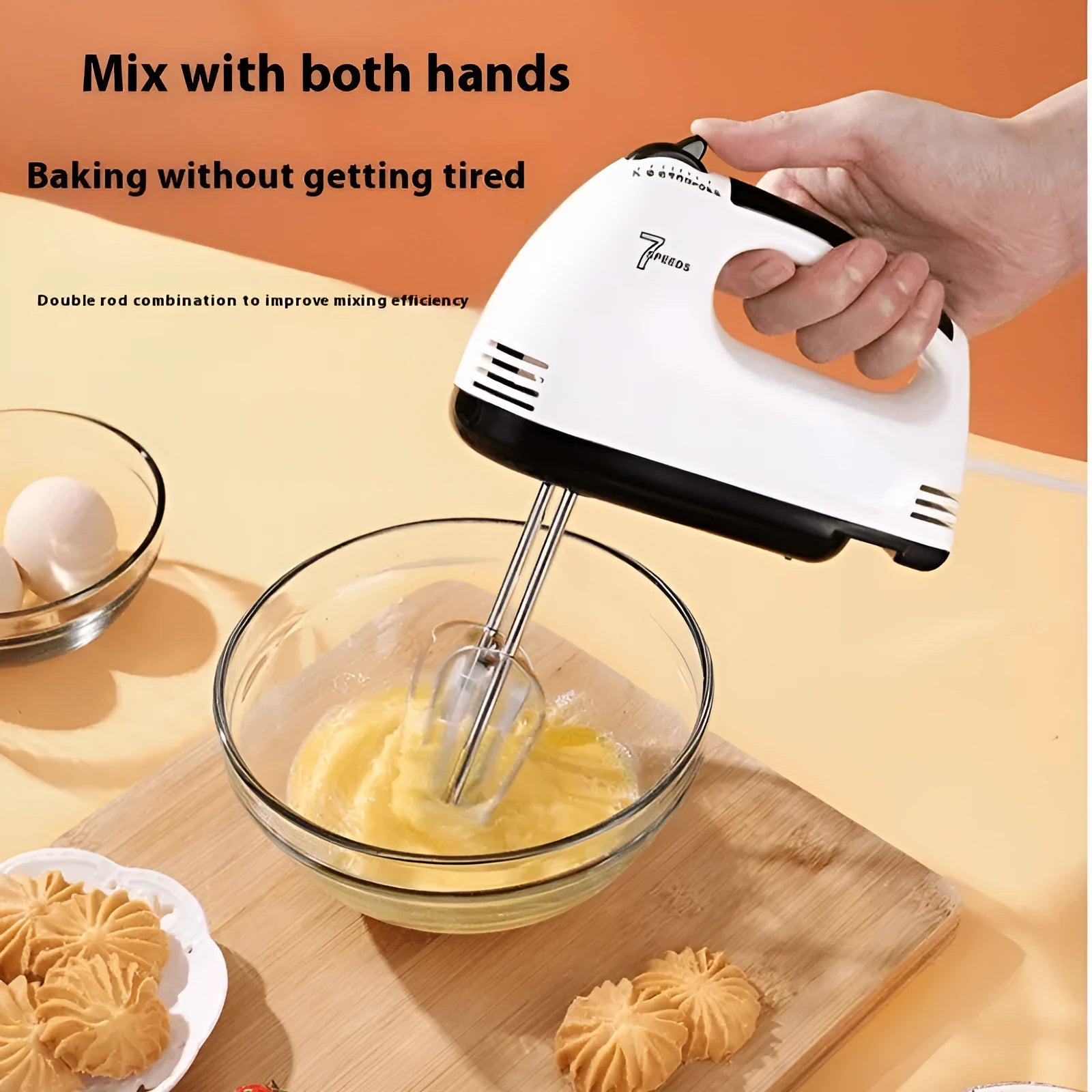 Household electric egg beater with 7 speed settings and four colour options for cake baking
