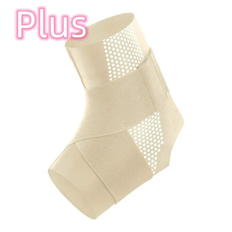 Black Lycra ankle support brace shown on adult foot for sports protection