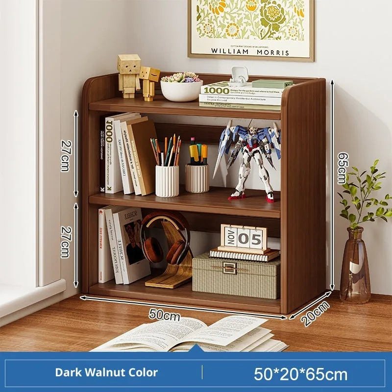 Three-layer desktop bookshelf in dark walnut 50cm width density board desk storage rack