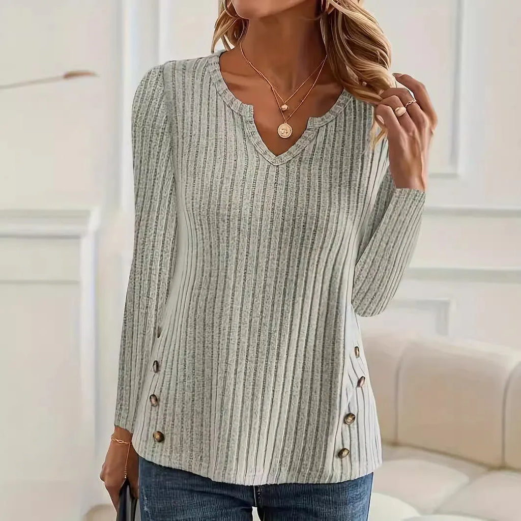 Simple solid colour knitted button sweater in black or grey green with regular sleeves