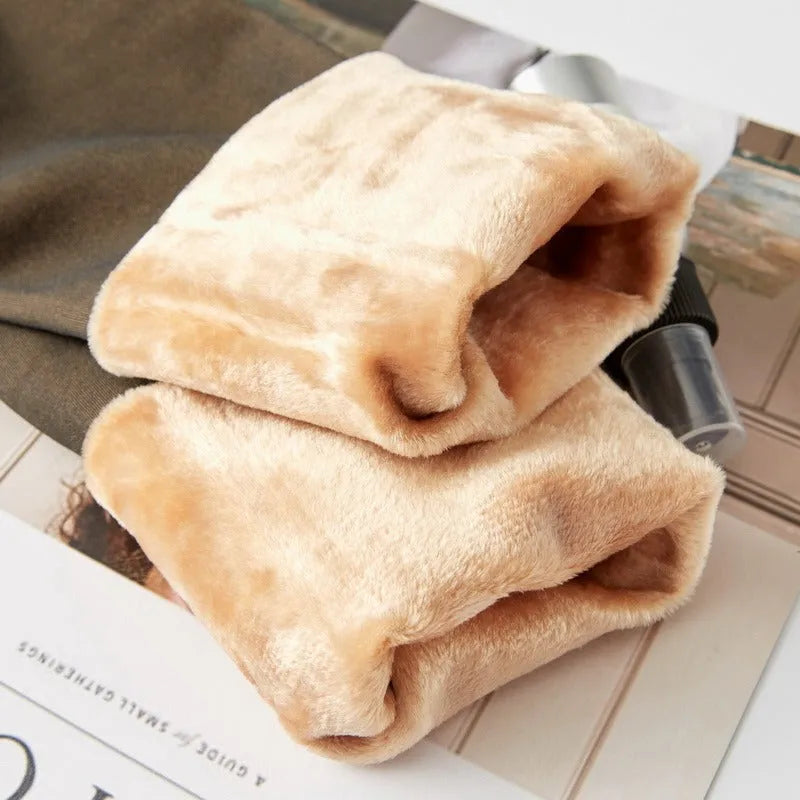 Fake translucent fleece lined tights for women, high waist, plus size, three thicknesses, black skin colour with feet